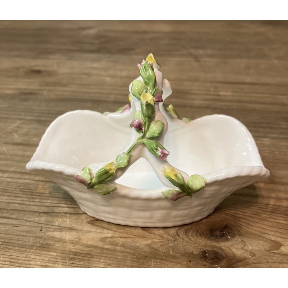 VTG Coalport Miniature Floral Porcelain Basket Hand Crafted Bone China England